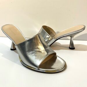 $520 WANDLER AGNES Metallic Silver All Leather Slip On Heels Slides 39/9